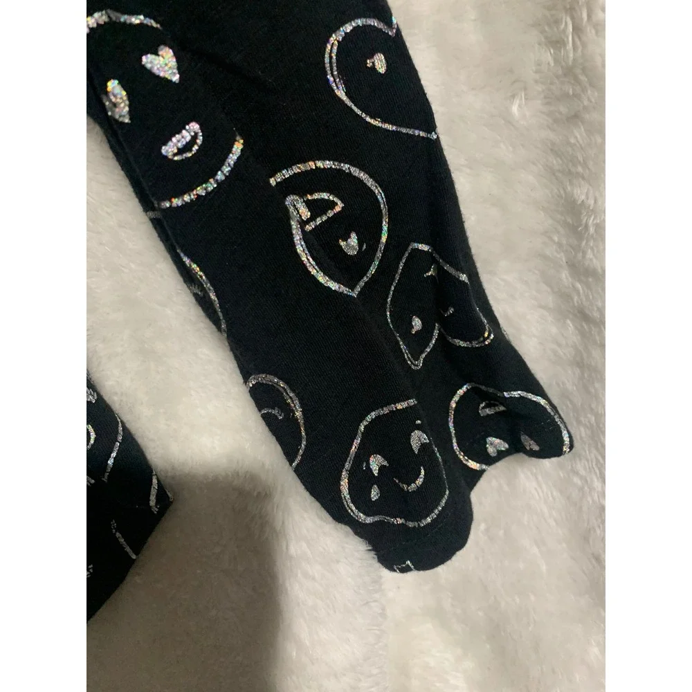 SO Cutest Tee Girls Black Silver Glitter Emoji Long Sleeve Shirt Size 16 Relaxed